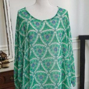 Fab'rik Sheer Green Batwing Top Elbow Length Sleeves Size Small